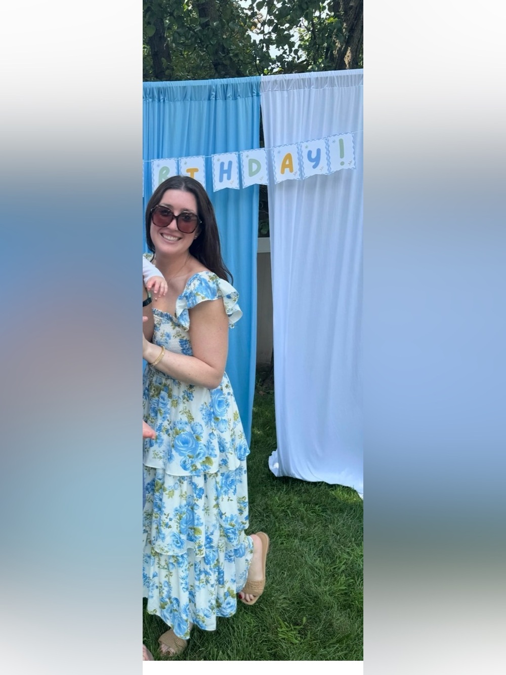 Blue Floral Smocked Tiered Maxi Dress